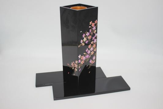 花生け 角型黒 桜花 台付き【送料込】 7F-004