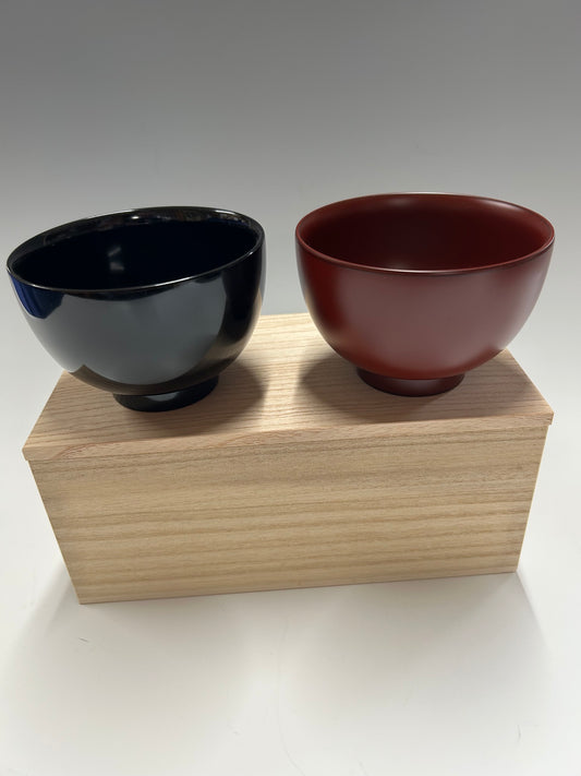 会津塗・溜/銀朱セレブ夫婦椀 （桐箱入）【送料込】 8F-013