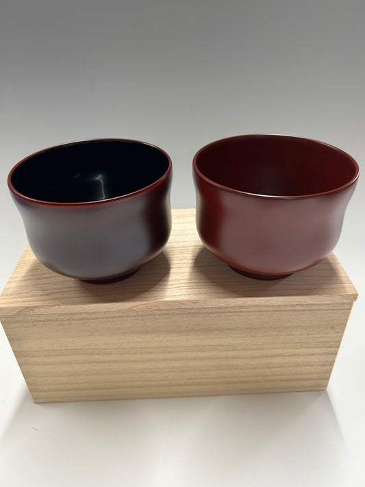 会津塗・溜/銀朱ひさご夫婦椀 （桐箱入）【送料込】 8F-012