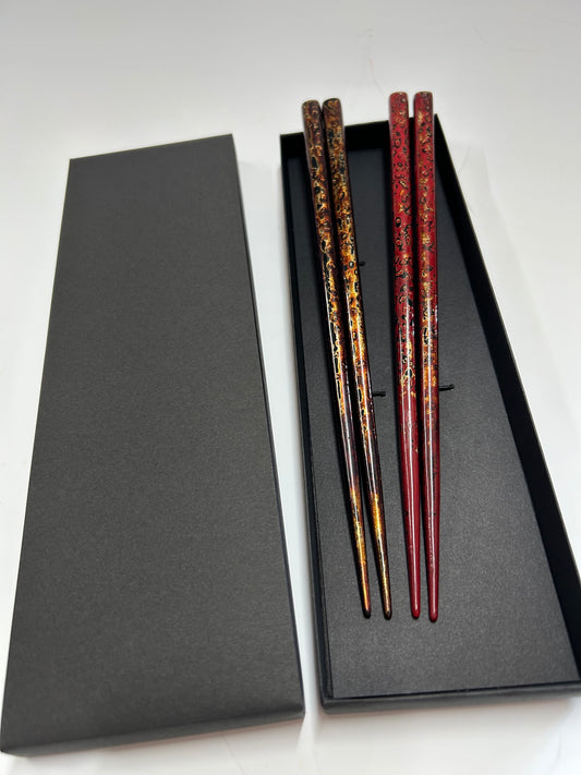 会津虫食い塗夫婦箸　金虫・赤虫【送料込】 8F-011